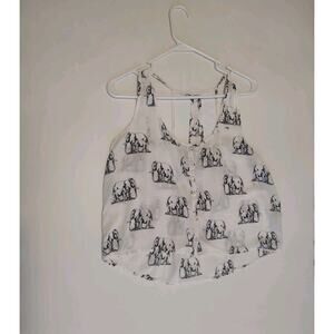 Aeropostale Elephant Print Crop Tank Sz Large Scoop Neck Button Front Open Back